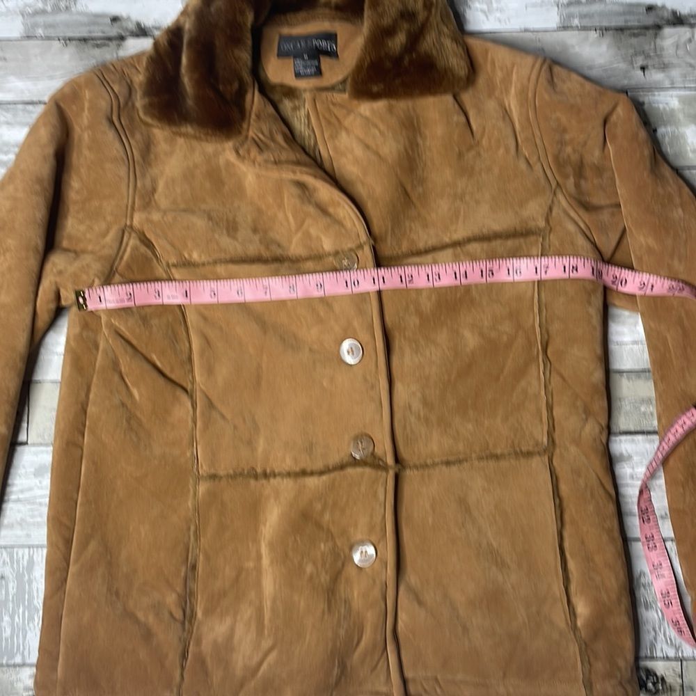 90s vintage Oscar sports vegan leather Sherpa jacket M - Picture 5 of 8